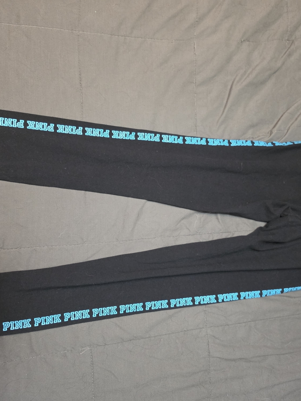 PINK Victoria's Secret Black Leggings with Bright Blue Logo Tape